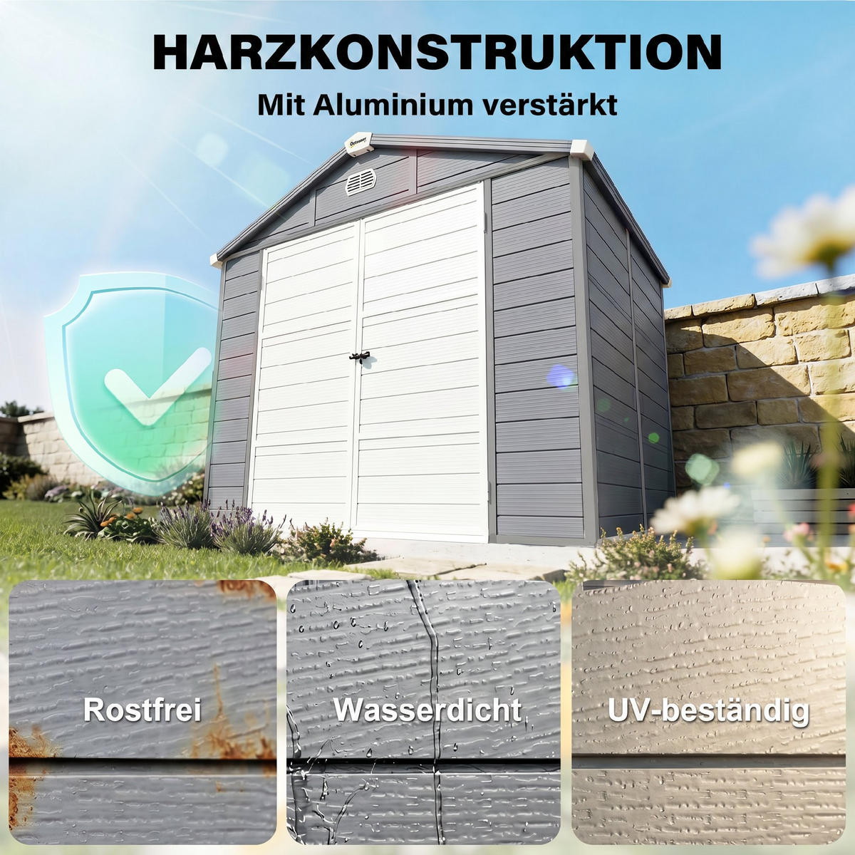 GERÄTEHAUS 4,1m³, Gartenhaus mit Pultdach, 240 x 190 x 180/228 cm, für Hinterhof - Grau, Kunststoff (190/228/240cm) - Outsunny
