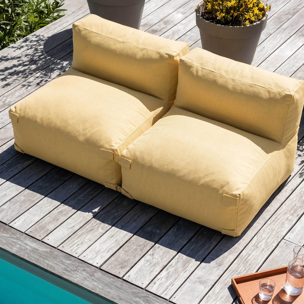 GARTENSOFA mit 2 Sitzplätzen, Hellgelb - Gelb, Textil - Oviala