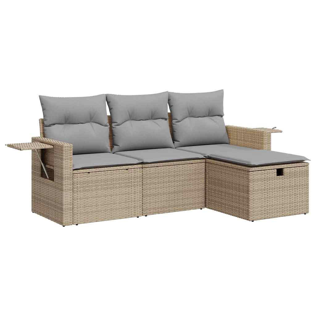 GARTEN-SOFAGARNITUR 4-TLG. Mit Kissen Beige Poly Rattan - Beige/Hellgrau, Kunststoff - vidaXL