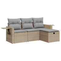 GARTEN-SOFAGARNITUR 4-TLG. Mit Kissen Beige Poly Rattan - Beige/Hellgrau, Kunststoff - vidaXL