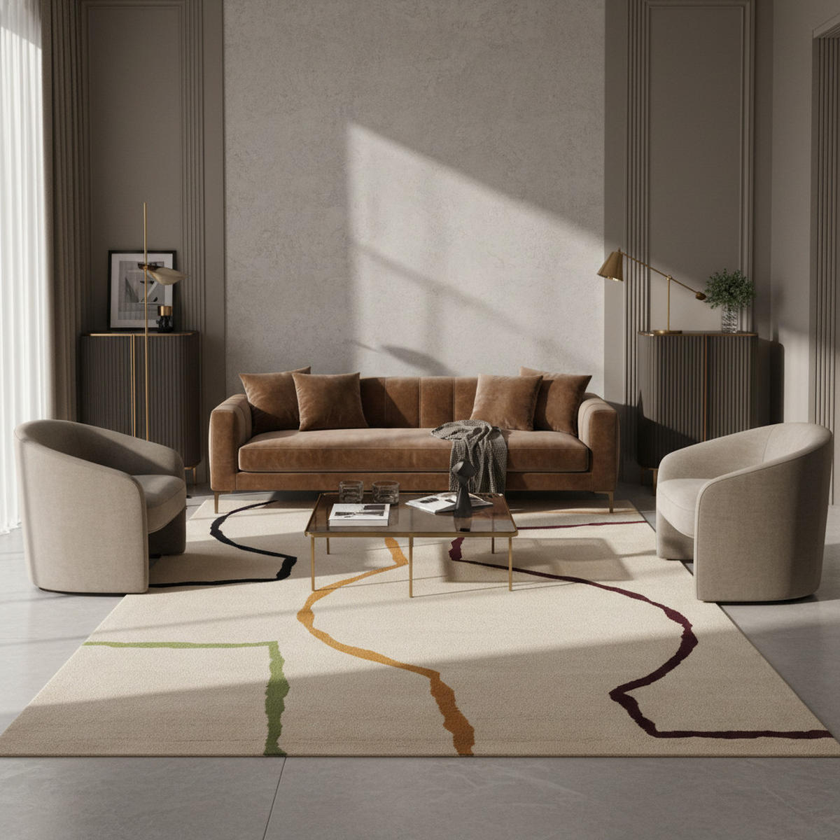 TEPPICH Schurwolle handgetuftet mit Linienmuster ELAN-Omont, Multi 200x290 cm - Beige, Textil (200/290cm) - KADIMA DESIGN