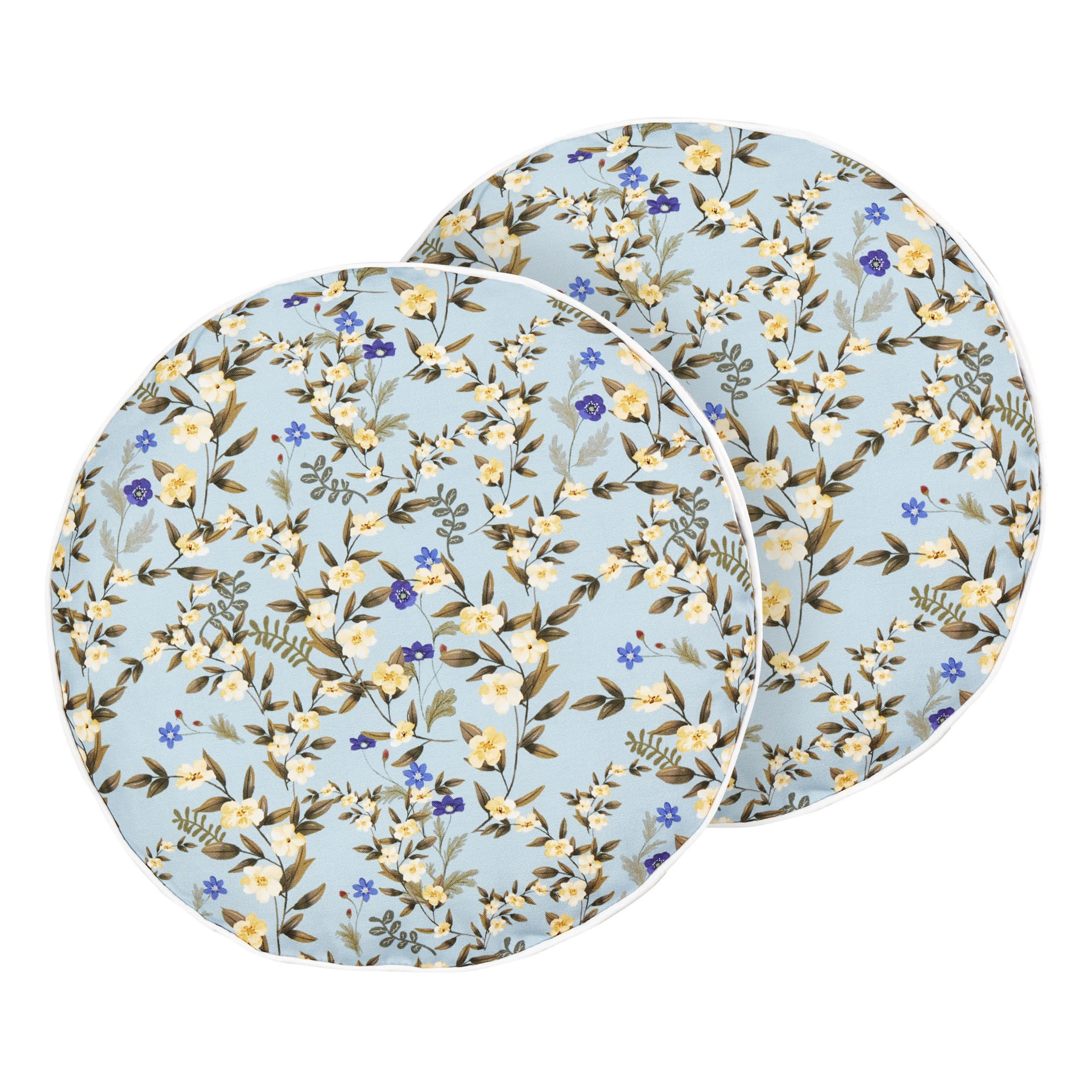 GARTENKISSEN 2er-Set Blumenmuster blau 40 cm Valloria - Hellblau, Textil (40/40cm) - Beliani