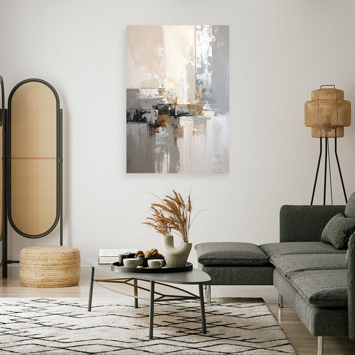 BILD auf Leinwand, Grau beige Abstrakt - Grau, Textil (40/60cm) - Feeby