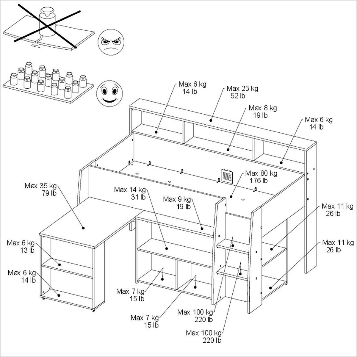 HOCHBETT Parisot Lucas 90x200 Holznachbildung Weiß/Japanische Eiche - Eichefarben/Weiß, Kunststoff (90/200cm) - 58aufmkessel