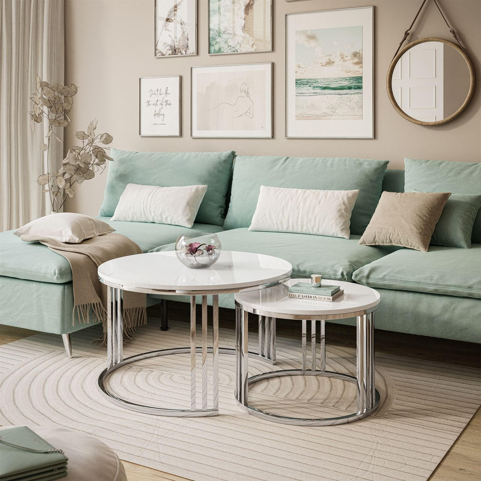 COUCHTISCH 2 in 1 LORI verchromt silber Hochglanz - Silberfarben, Holzwerkstoff (70/70/49cm) - Lookway