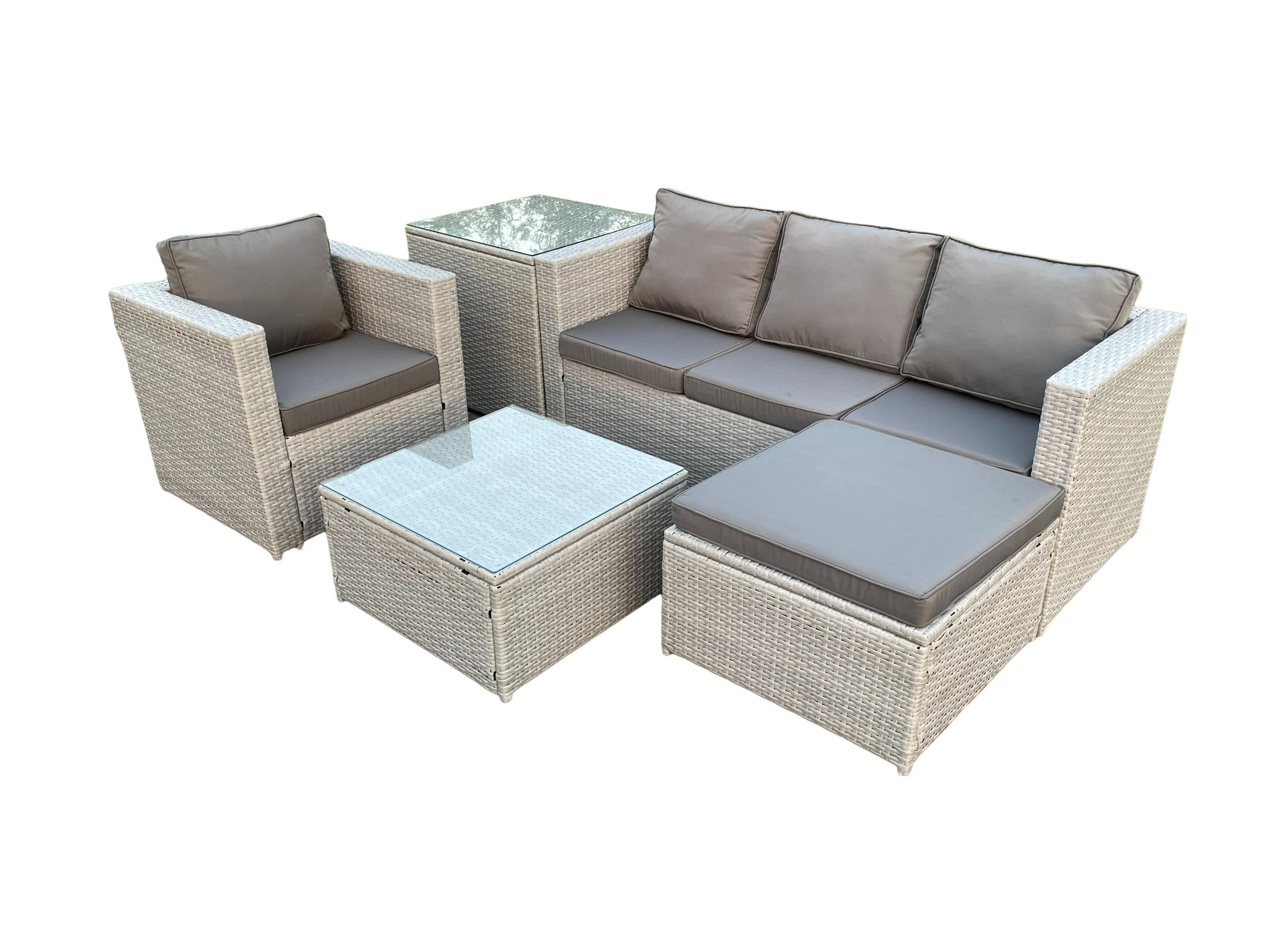 GARTENSOFA Polyrattan Helles Grau 5-Sitzer - Hellgrau, Metall - Fimous