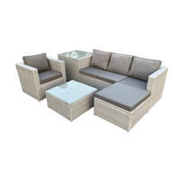GARTENSOFA Polyrattan Helles Grau 5-Sitzer - Hellgrau, Metall - Fimous