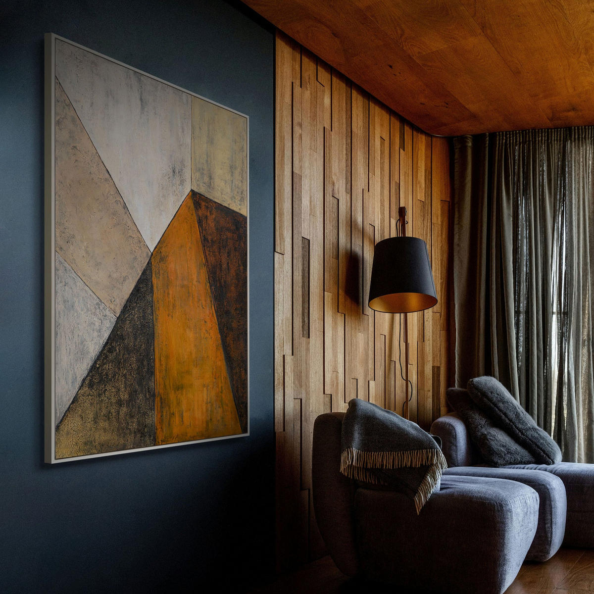 GEMÄLDE Begegnung der Ebenen Schattenfugenrahmen Grau 120x80 cm - Grau, Holz (120/80cm) - YS-art gallery