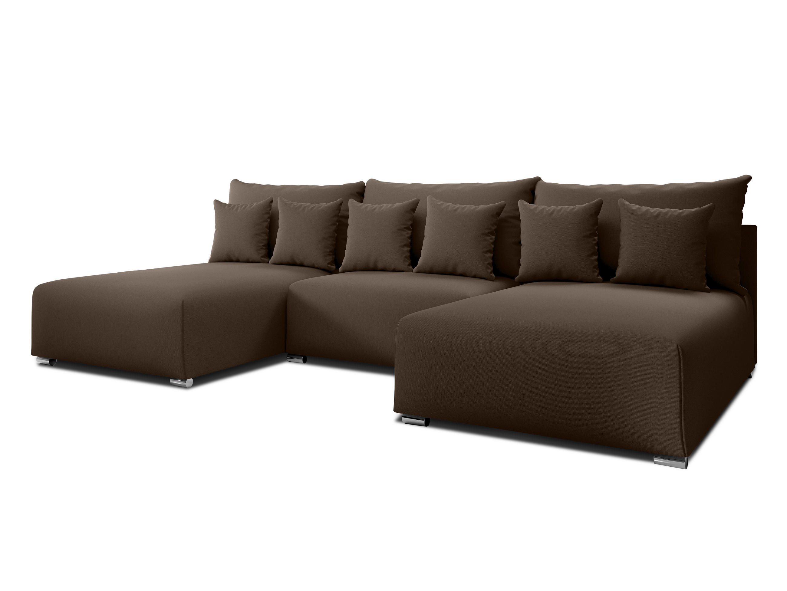 WOHNLANDSCHAFT Ederra U Braun Stoff 300/190/91 cm – großes Sofa mit Schlaffunktion - Silberfarben/Braun, Textil/Metall (300/91/190cm) - AX Living