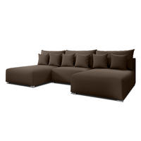 WOHNLANDSCHAFT Ederra U Braun Stoff 300/190/91 cm – großes Sofa mit Schlaffunktion - Silberfarben/Braun, Textil/Metall (300/91/190cm) - AX Living