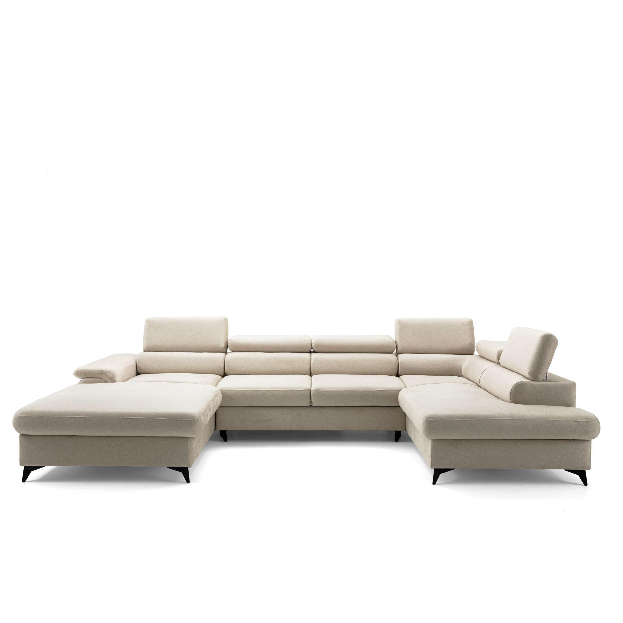 ECKSOFA U-Form PLAZA U Rechts mit Schlaffunktion 125x256 Velours Beige - Beige/Schwarz, Holz/Kunststoff (210/95/350cm) - Muffo