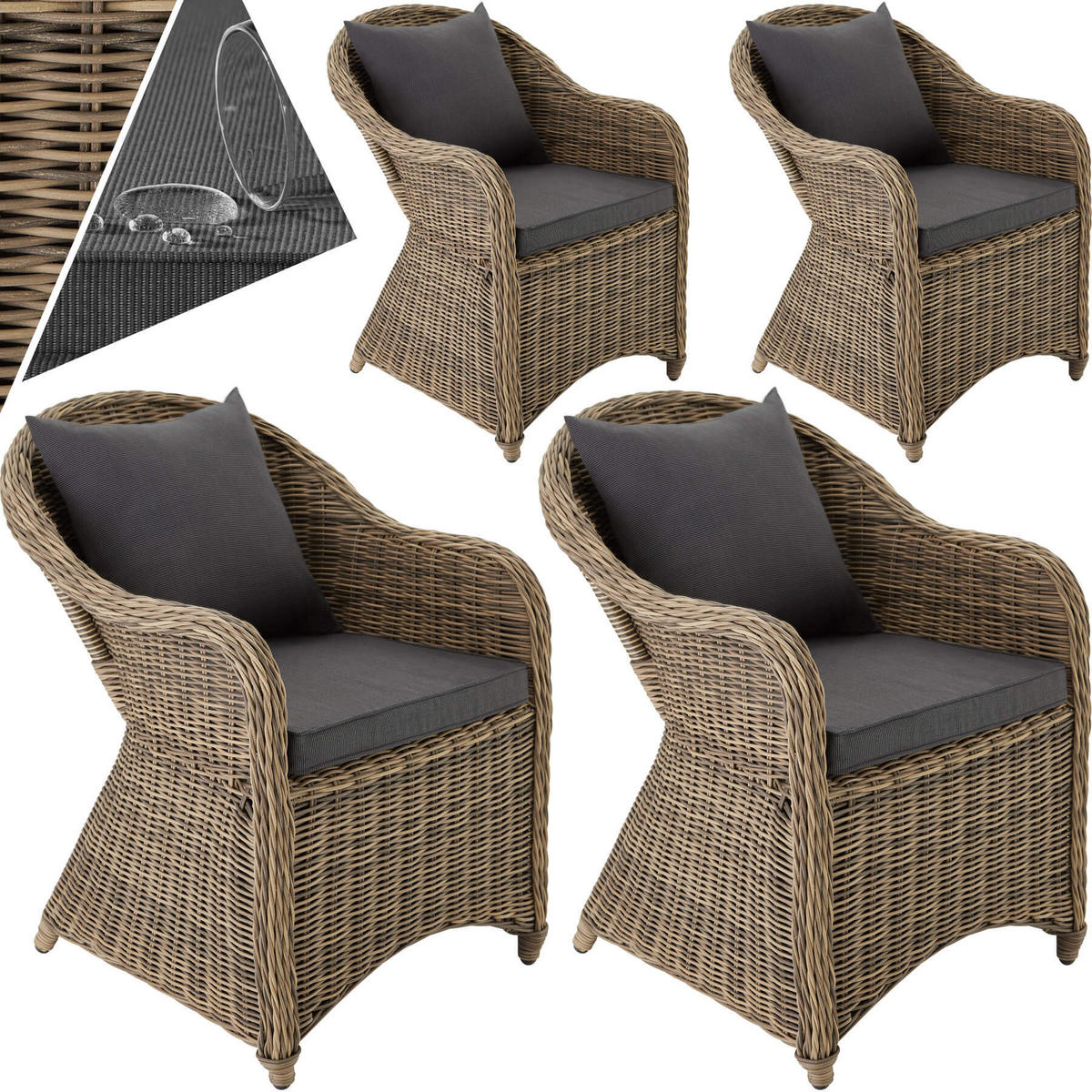 RATTANSESSEL 4er Set, 71 x 60 x 84 cm,natur - Naturfarben, Kunststoff (60/84/71cm) - tectake