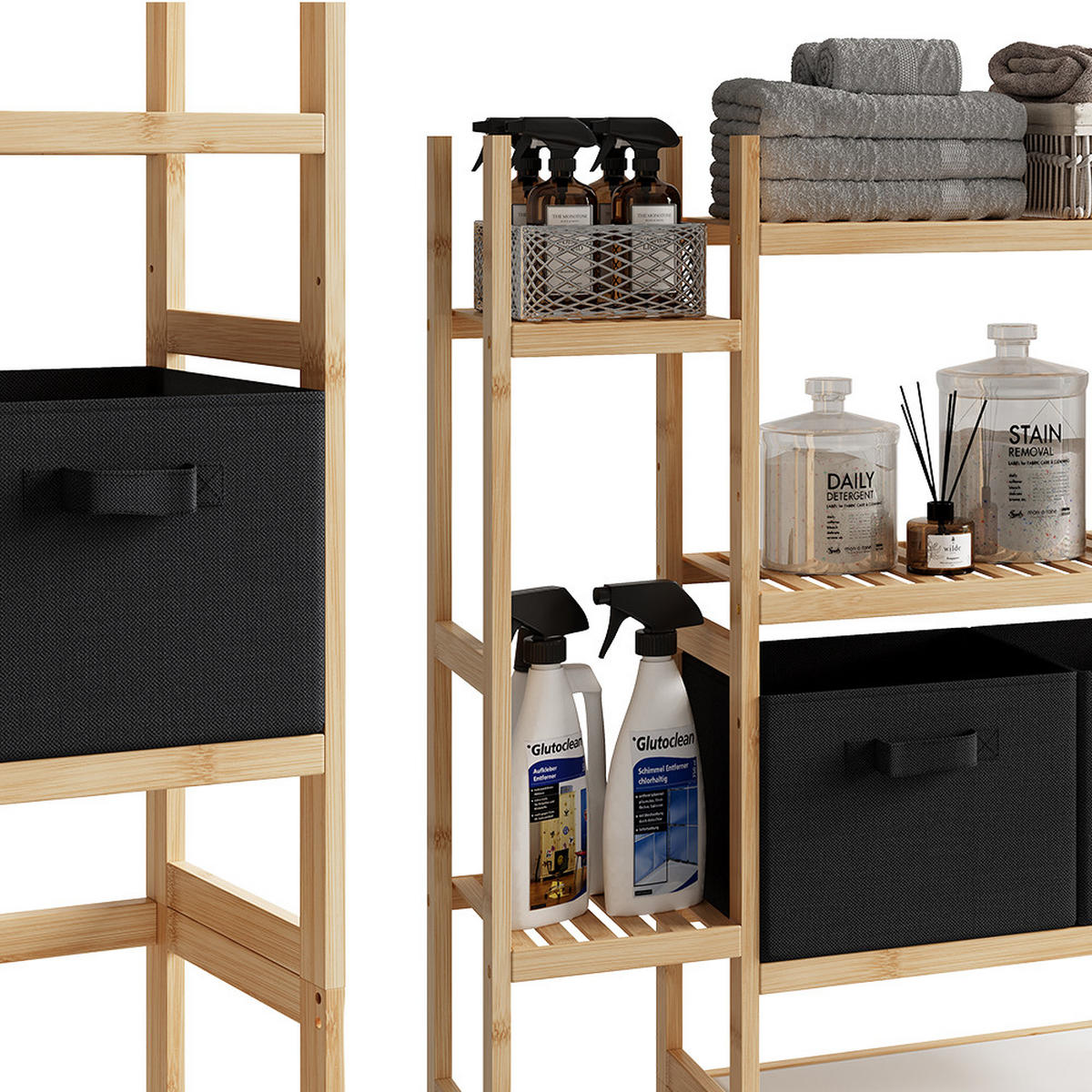 WASCHMASCHINENSCHRANK Bilbao Bambus 78.5 x 163 cm mit 2 Vliesschubladen - Grün, Holzwerkstoff (78.5/163/23.5cm) - Vicco