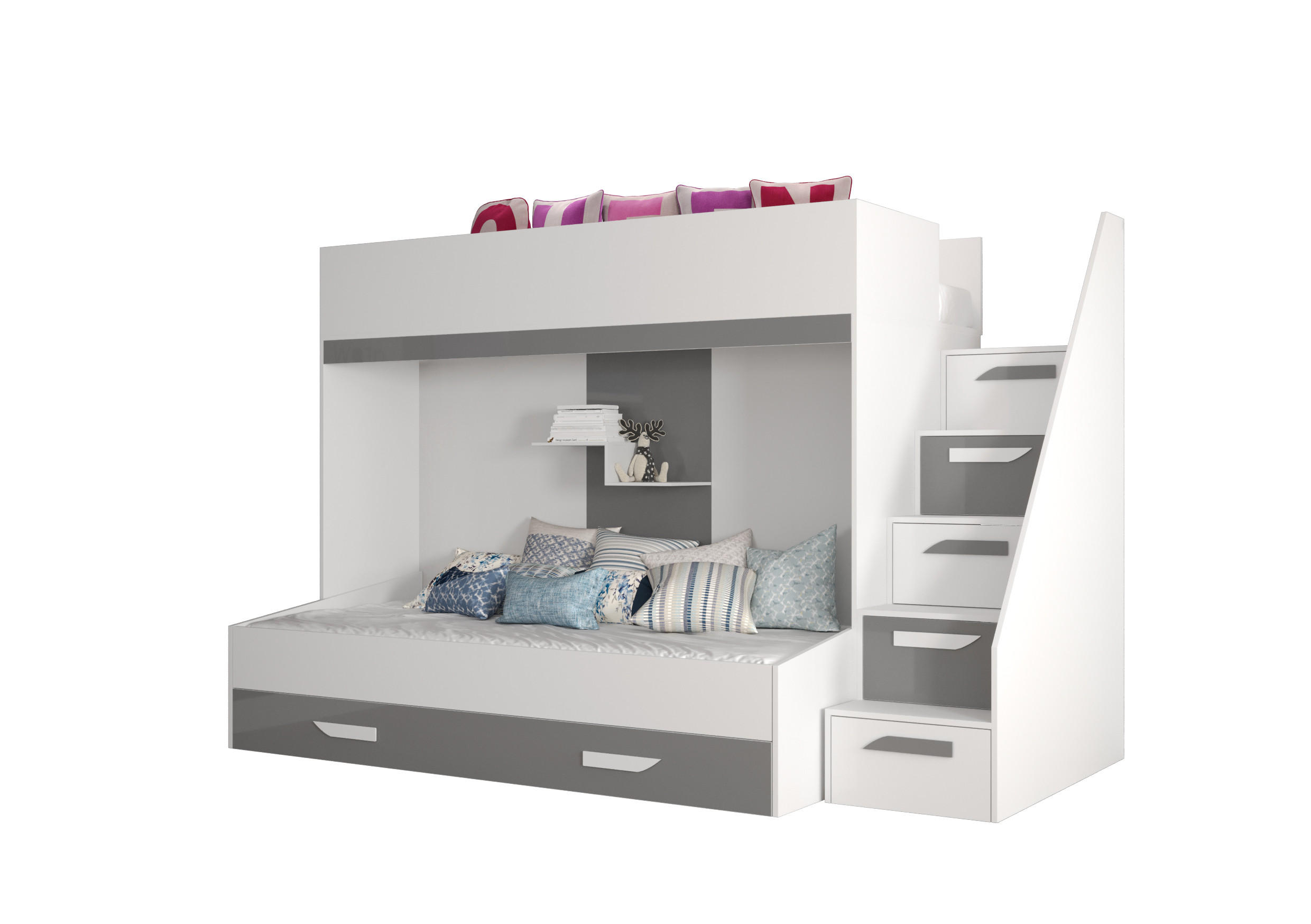 Abiks Möbel Etagenbett Weiß, Grau 90x200 cm