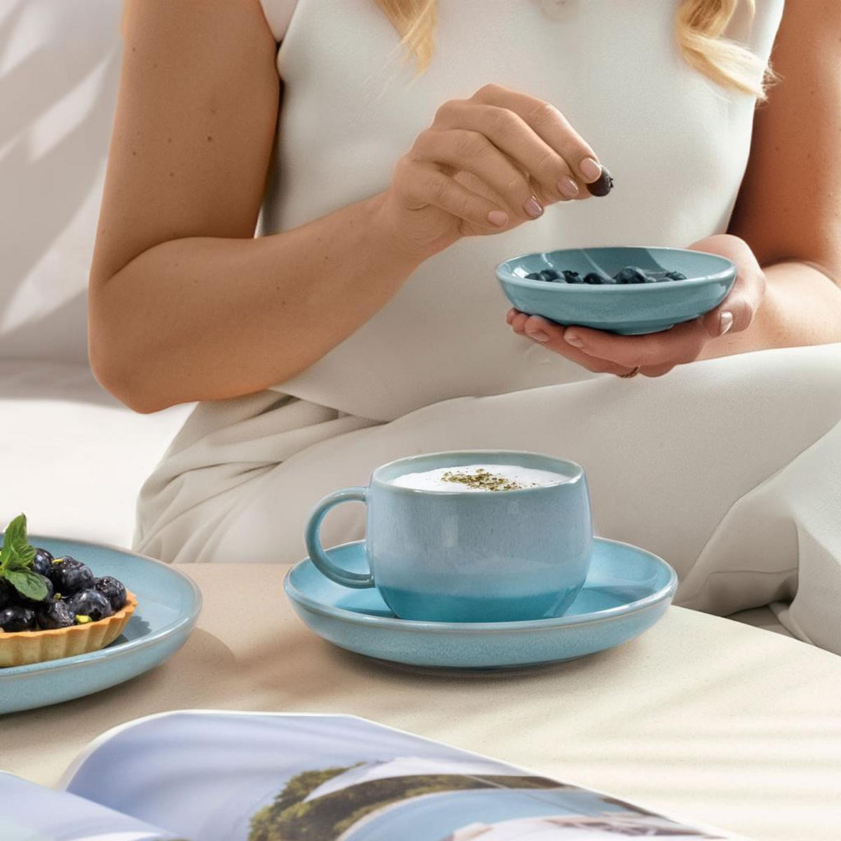 KAFFEETASSEN MIT UNTERTASSEN Perlemor Aqua blau 190 ml 6er Set - Blau, Keramik (16/9.5/16cm) - like.Villeroy & Boch