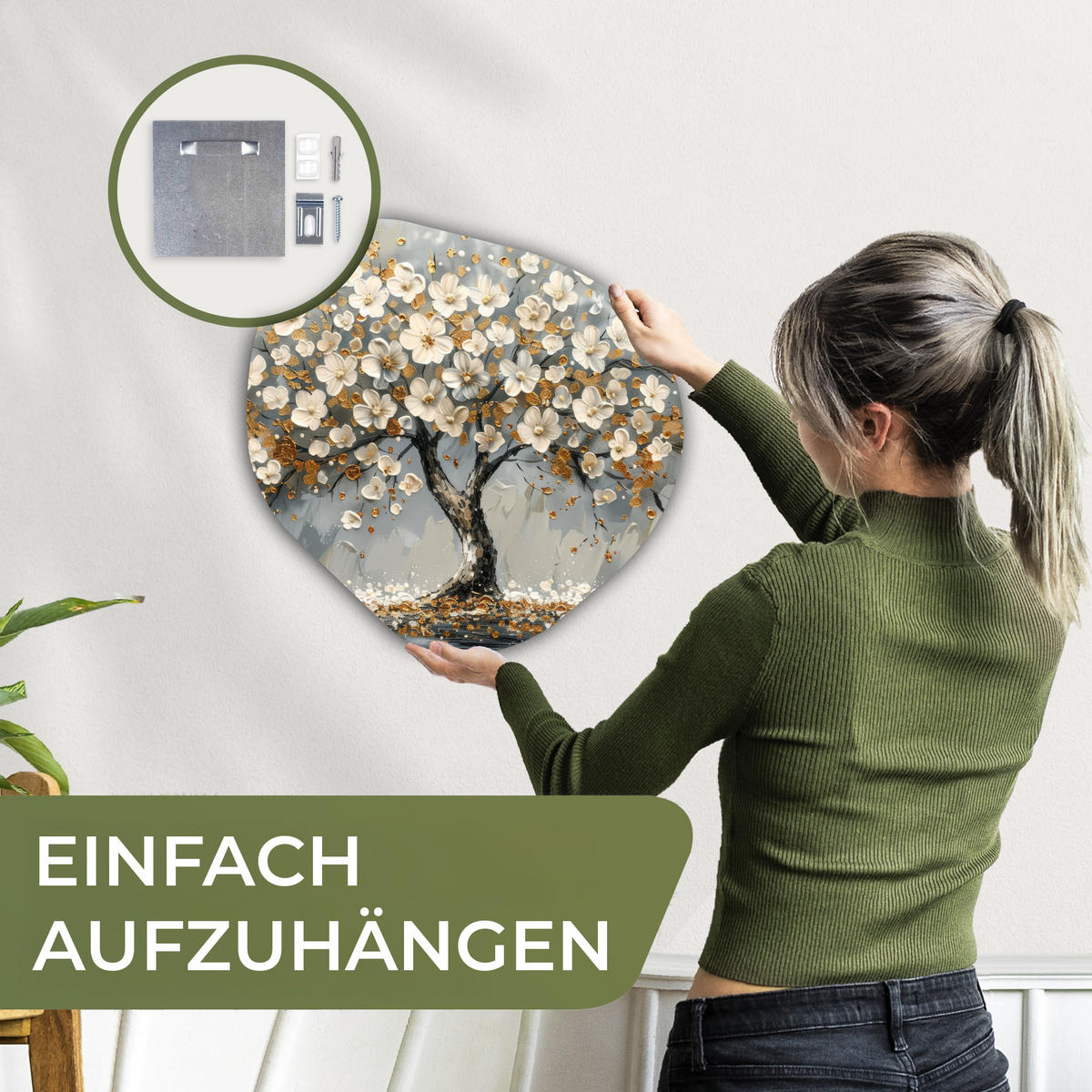 WANDBILD Baum - Gold - Blumen - Abstrakt - Kunst 40x40 cm - Goldfarben, Kunststoff (40/40cm) - MuchoWow