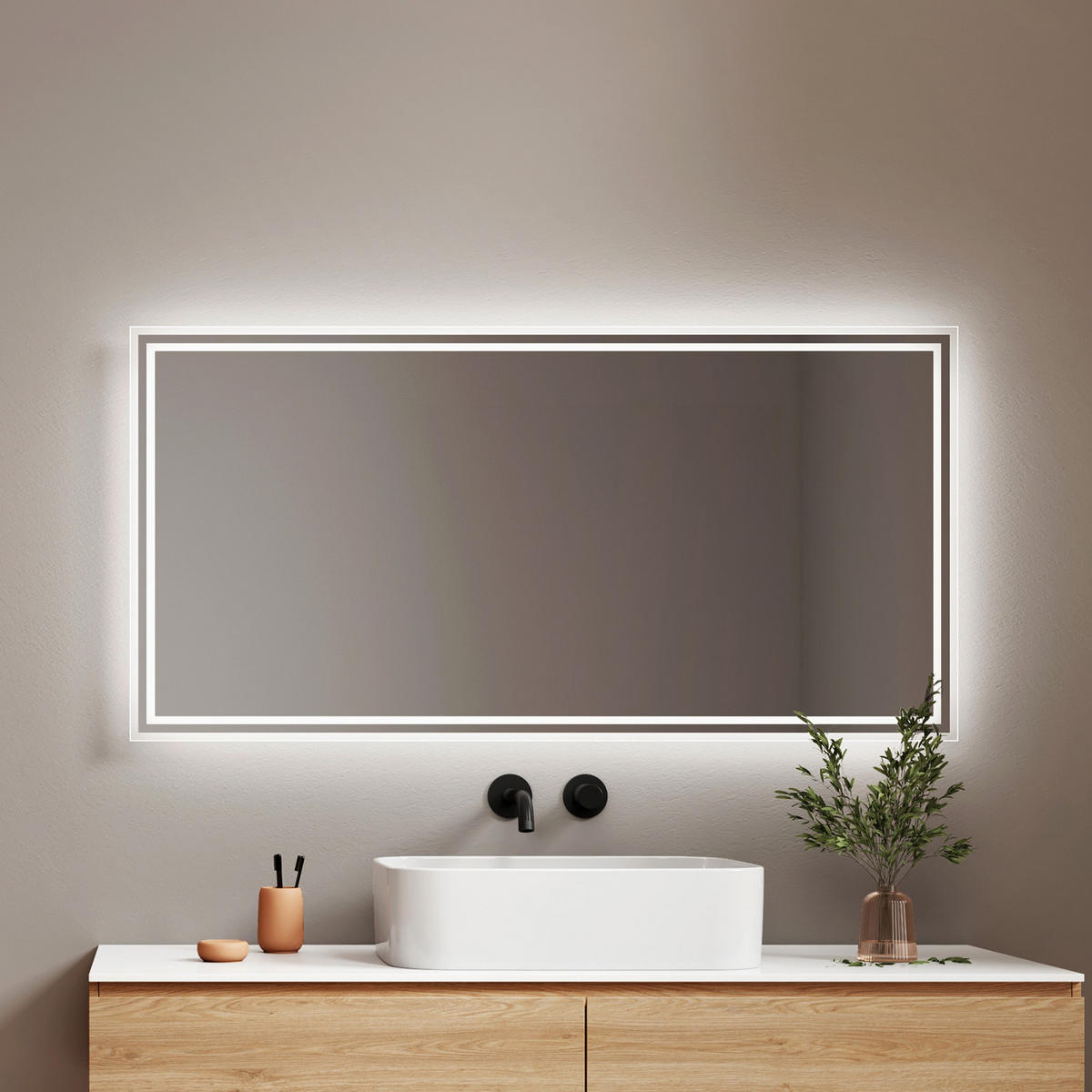 OGLINDA de baie cu LED-uri 120/60/3,5 cm - transparent, sticlă (120/60/3.5cm) - EMKE