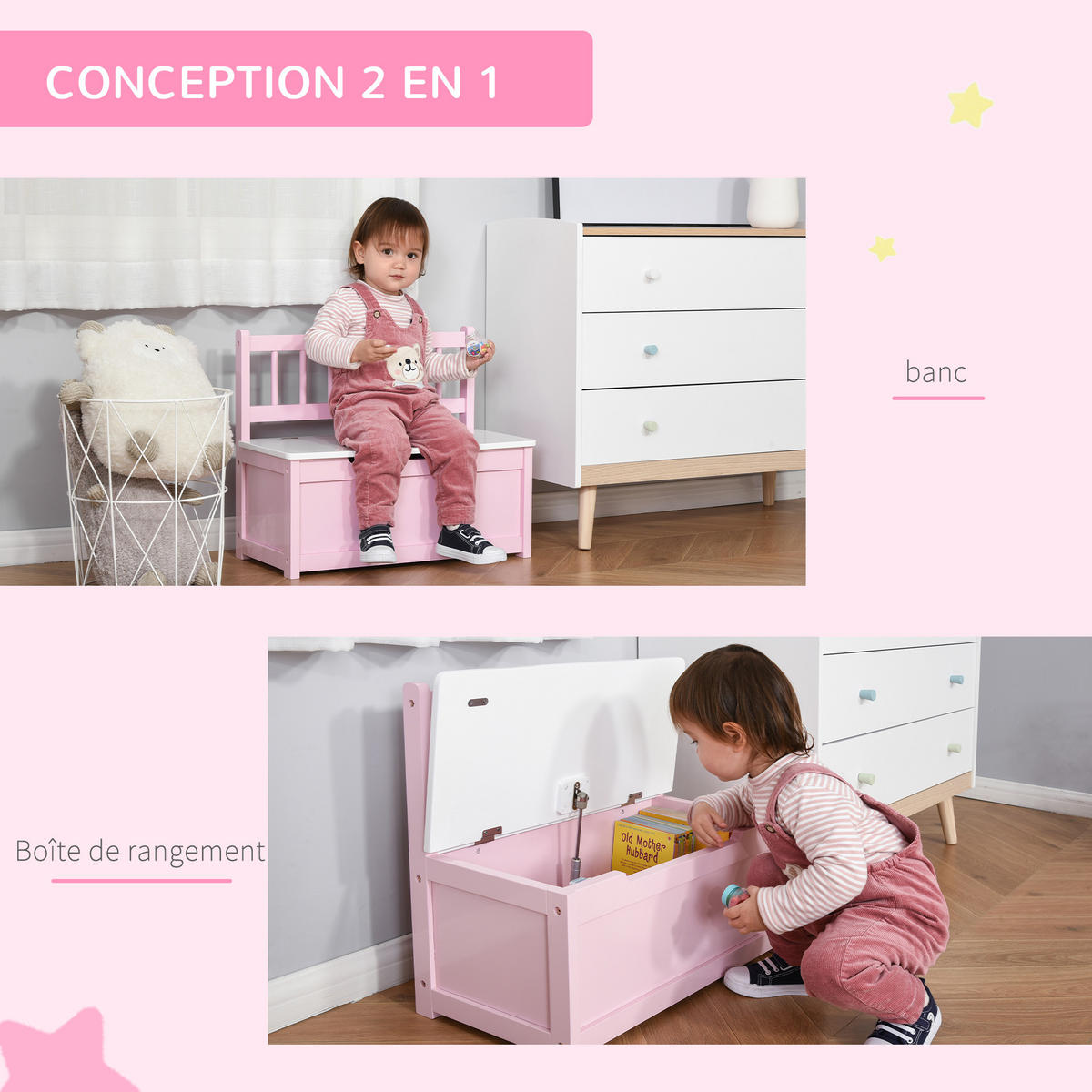 SPIELZEUGTRUHE DE-17270 2-in-1 mit Sitzbank & Sicherheitsdeckel Rosa - Pink, Metall (30/60cm) - ComfortXL