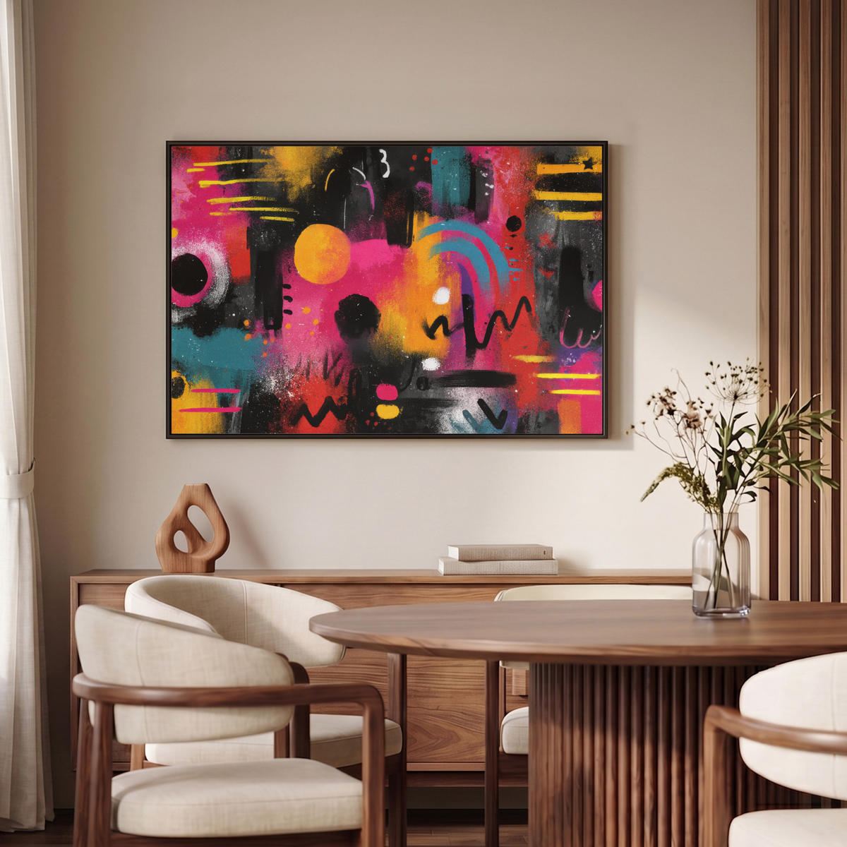 LEINWAND Bilder mit Rahmen - Farbflächen - Formen - Bunt - Abstrakt - 90x60 - Pink, Textil (90/60cm) - MuchoWow