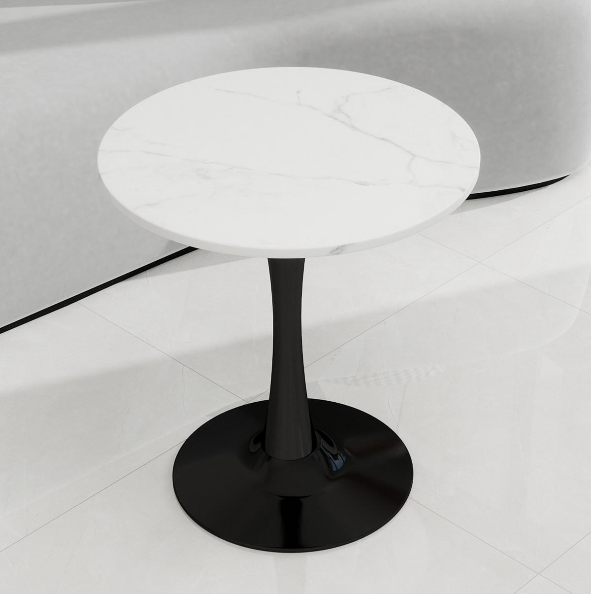 KONFERENČNÍ stolek z umělého mramoru, průměr 70 cm, černo-bílý - bílá, kámen (70/70/72cm) - BEAOK
