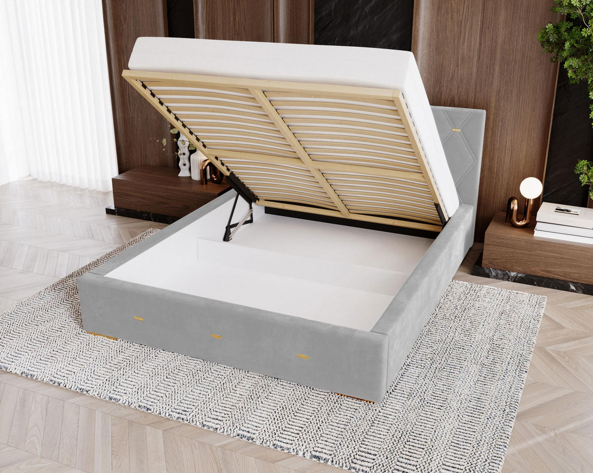 POLSTERBETT Golden Premium 120x200 cm, Doppelbett mit Bettkasten, Lattenrost und Matratze, Velourstoff: Grün - Grün, Holz/Textil (120/200cm) - Marpur