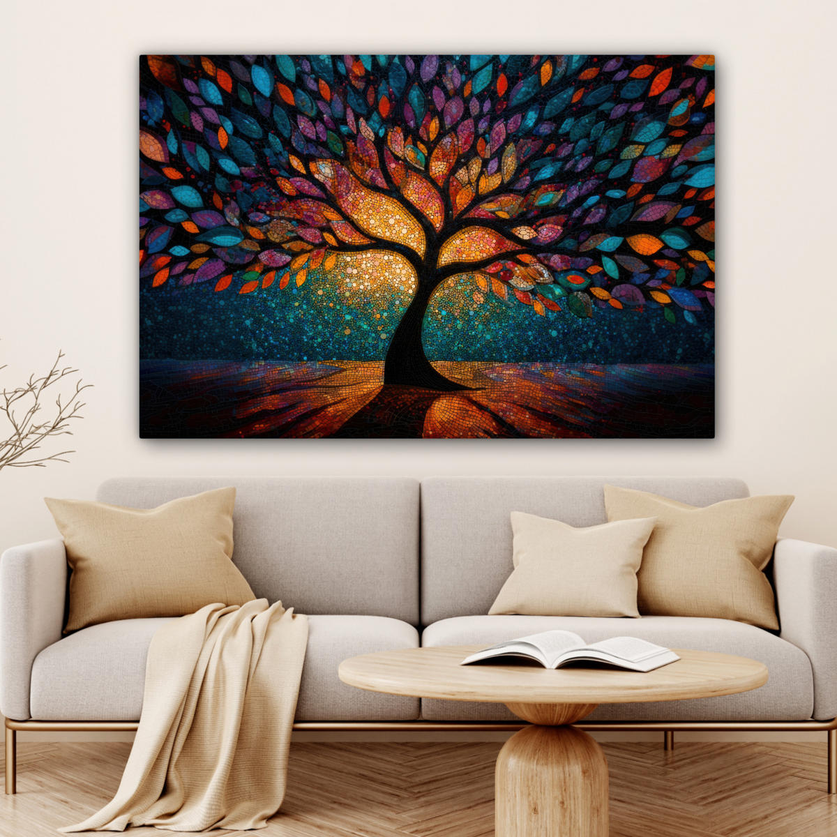LEINWANDBILD Mosaik - Bunt - Baum - Äste Groß 140x90 cm - Multicolor, Textil (140/90cm) - MuchoWow