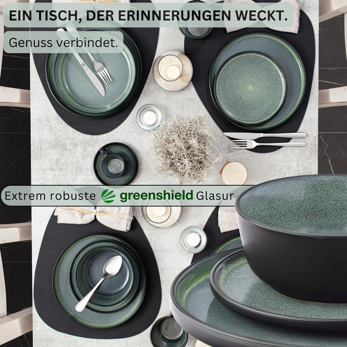 KOMBISERVICE MALMÖ - 30 teilig aus Steingut - Grün, Stein (26.5/10/26.5cm) - Sänger