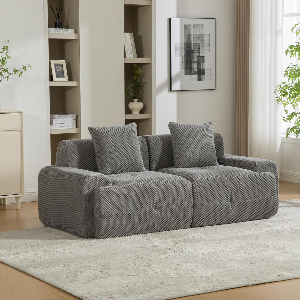 2-SITZER SOFA Chenille Grau mit Kissen - Grau, Textil (190/75/89cm) - WISHDOR
