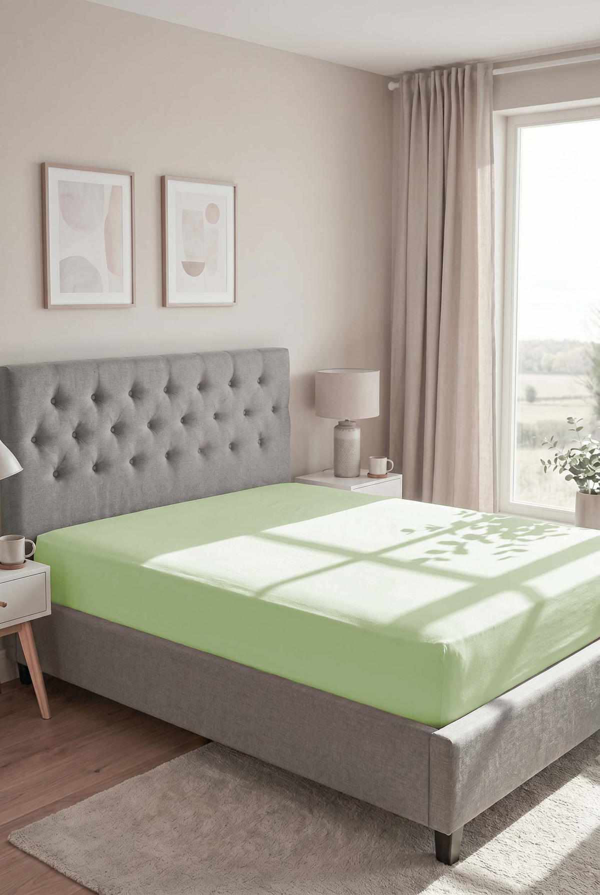 SPANNBETTTUCH Premium Biber pistaziengrün, 140x200 cm - 160x200 cm - Hellgrün, Textil (160/200cm) - biberna