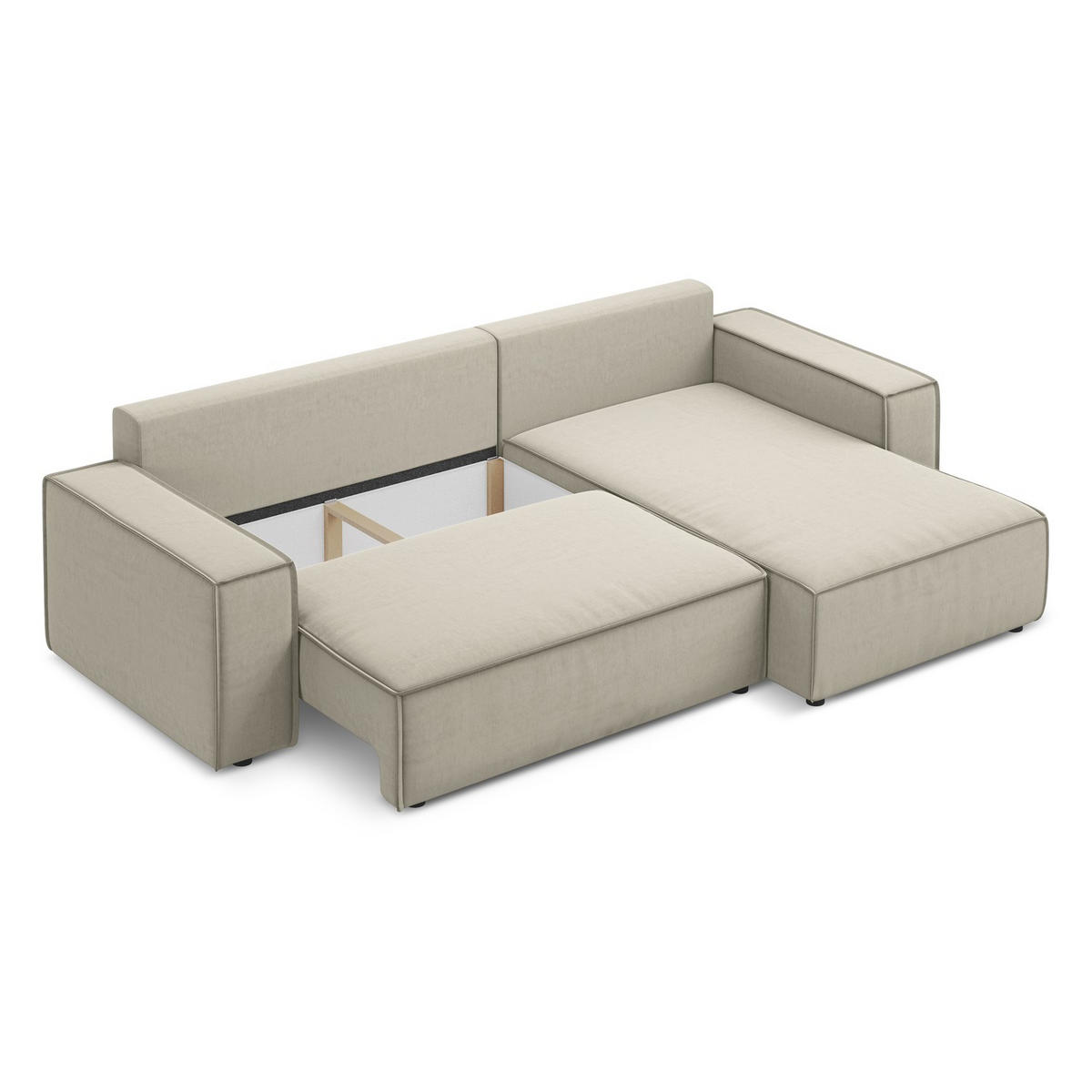 ECKSOFA mit Schlaffunktion Samt Stoff Creme - Perlmutt/Creme, Kunststoff/Textil (290/185cm) - LaMiaSofa