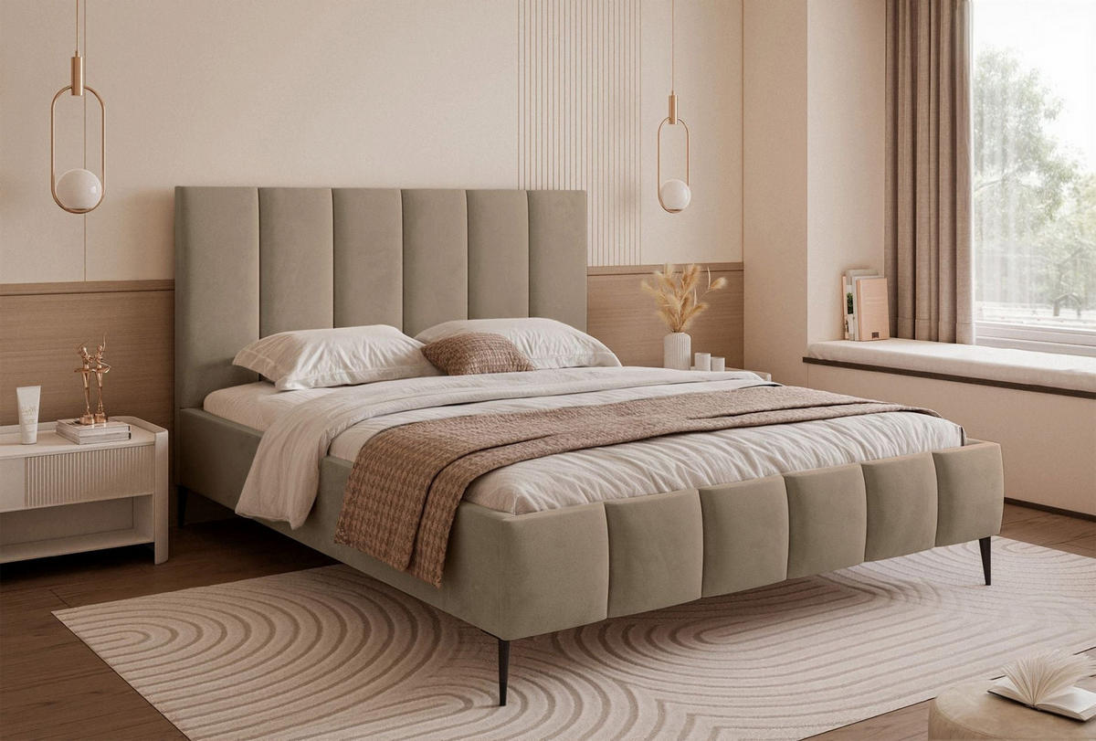 POLSTERBETT Sarafino Dunkelbeige Samt 160x200 cm - Schwarz/Cappuccino, Textil/Metall (160/200cm) - Selsey