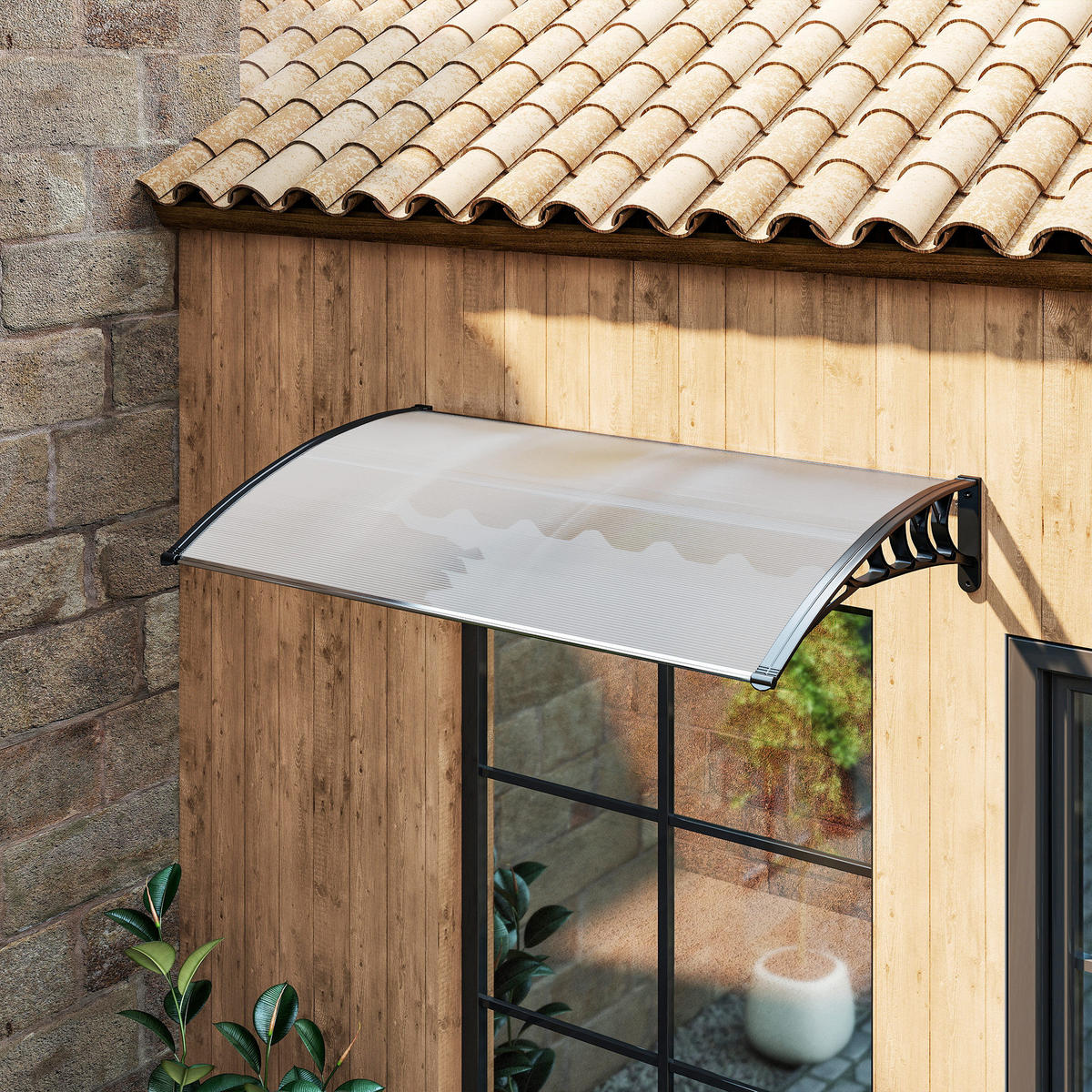 VORDACH DE-07503 UV- und wasserbeständig, gebogenes Polycarbonat Weiß - Weiß, Kunststoff/Metall (150/25/90cm) - ComfortXL