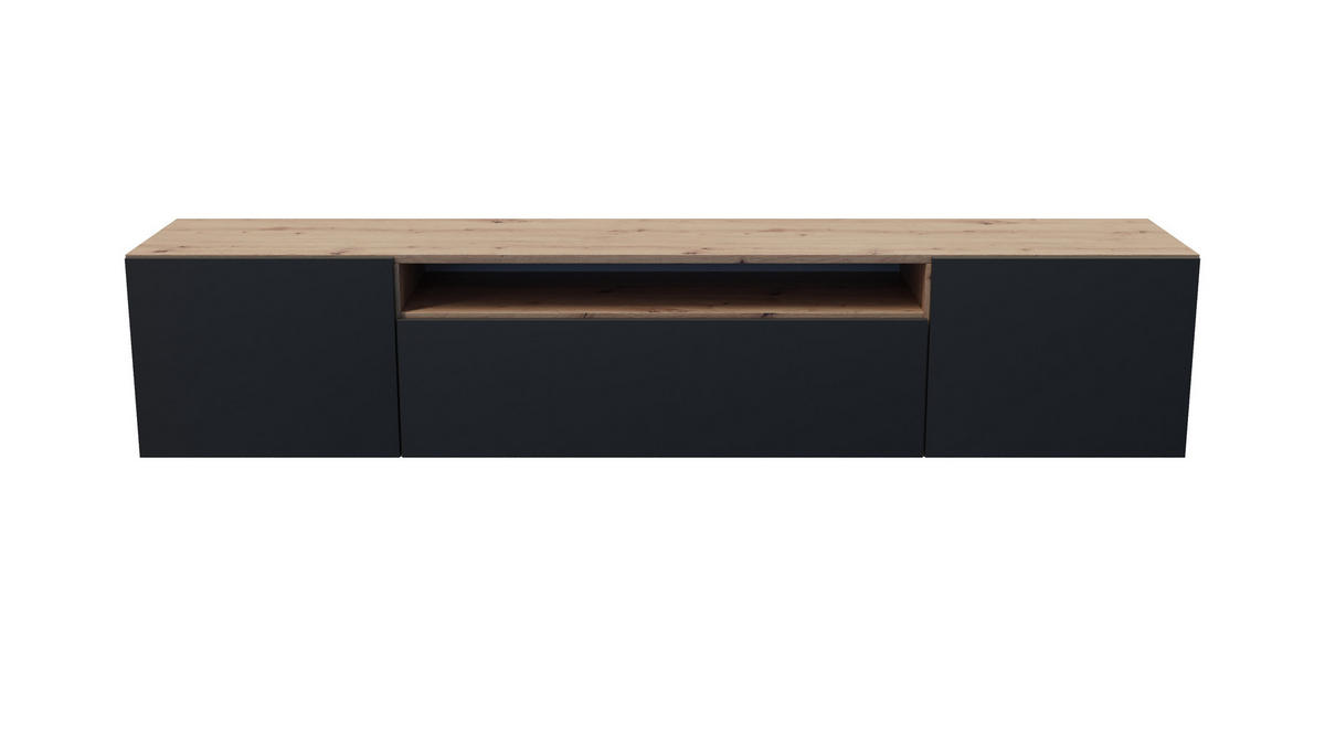 TV-SCHRANK Leo 200 cm, dreiitürig, artisan, schwarz - Schwarz/Eiche Artisan, Kunststoff (200/40/41cm) - Margaret Hadas24