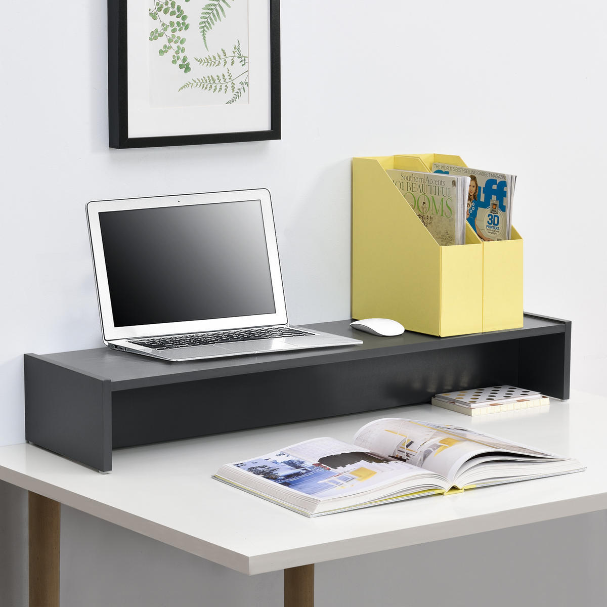 MONITORSTÄNDER - Dunkelgrau, Holzwerkstoff (27/100/15cm) - [en.casa]