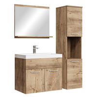 BADMÖBEL-SET Montreal 4 Teile Kastanien Eiche - 60 x 35 x 51 cm - Chromfarben/Nussbaumfarben, Holz/Metall (60/51/35cm) - Badplaats