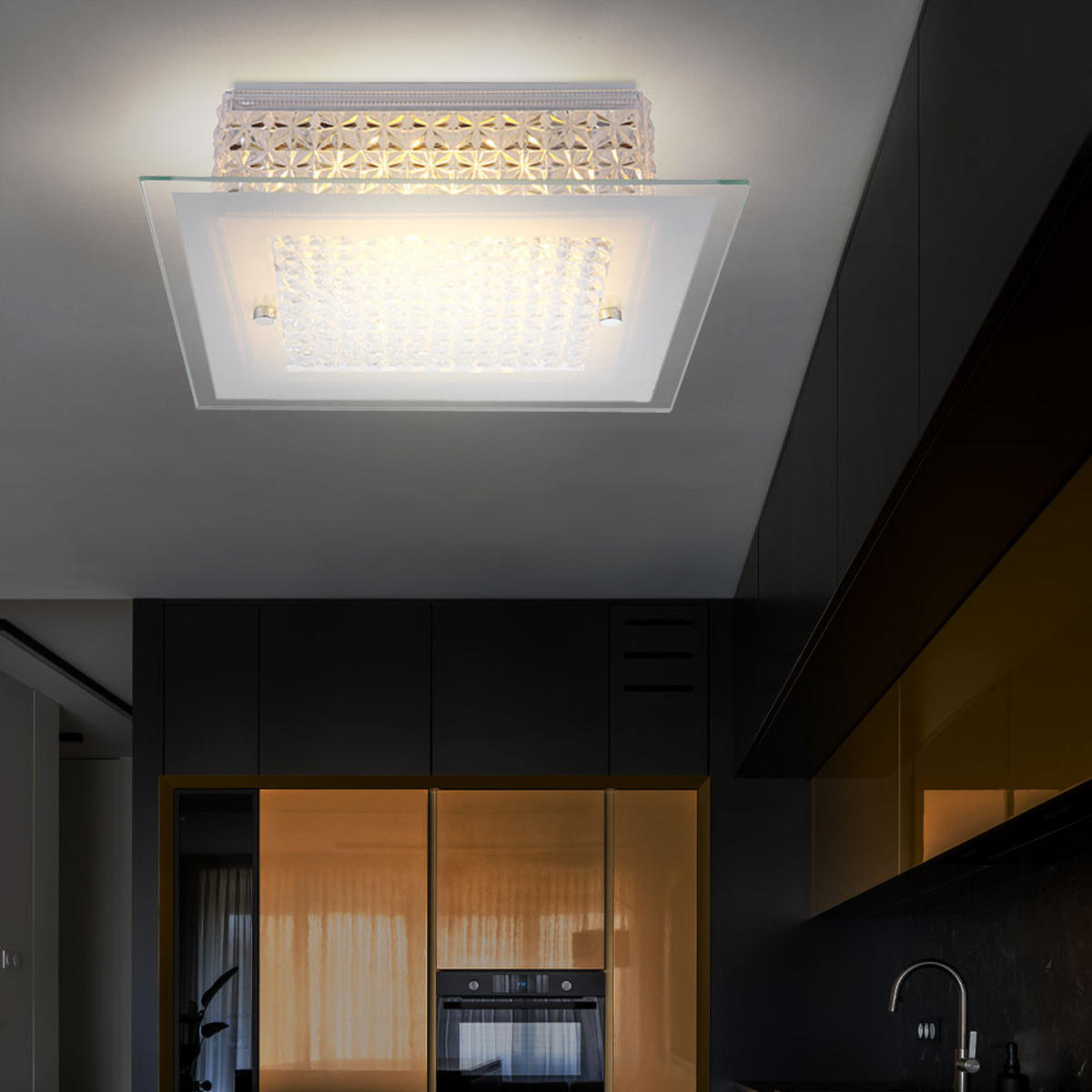 LED DECKENLEUCHTE Metall Weiß Kristalloptik - Weiß, Glas (30/30/8cm) - Globo Lighting