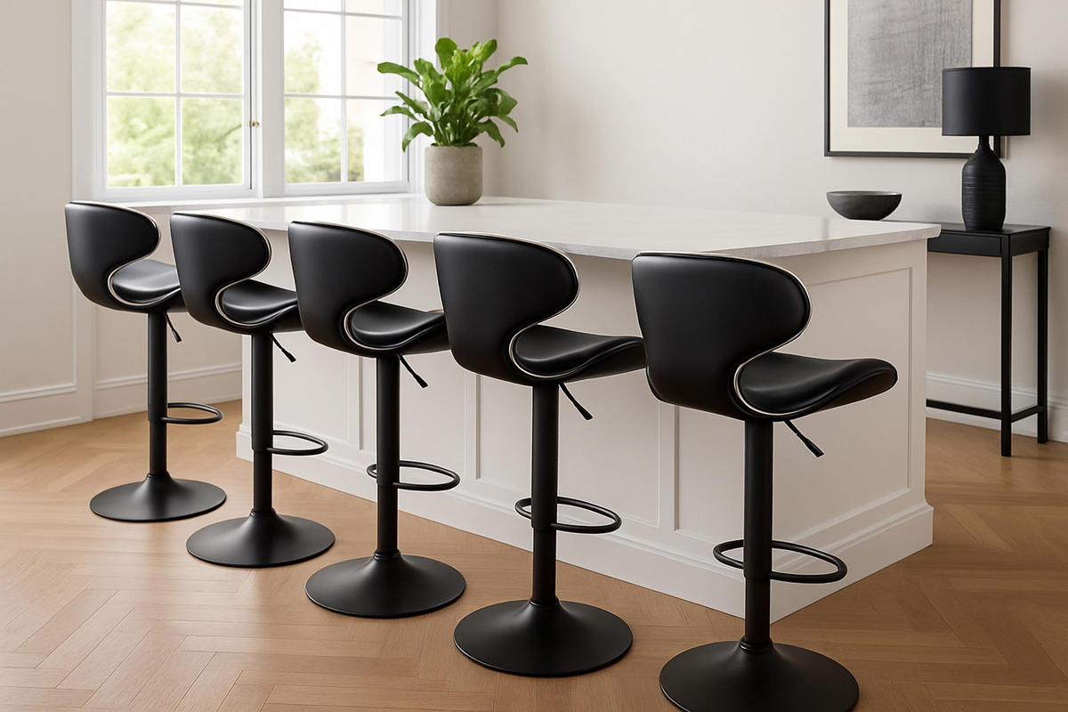 BARHOCKER 2er Set Las-Mallorcas Kunstleder schwarz schwarz - Schwarz/Weiß, Kunststoff/Metall (46/108/49cm) - TPFLiving