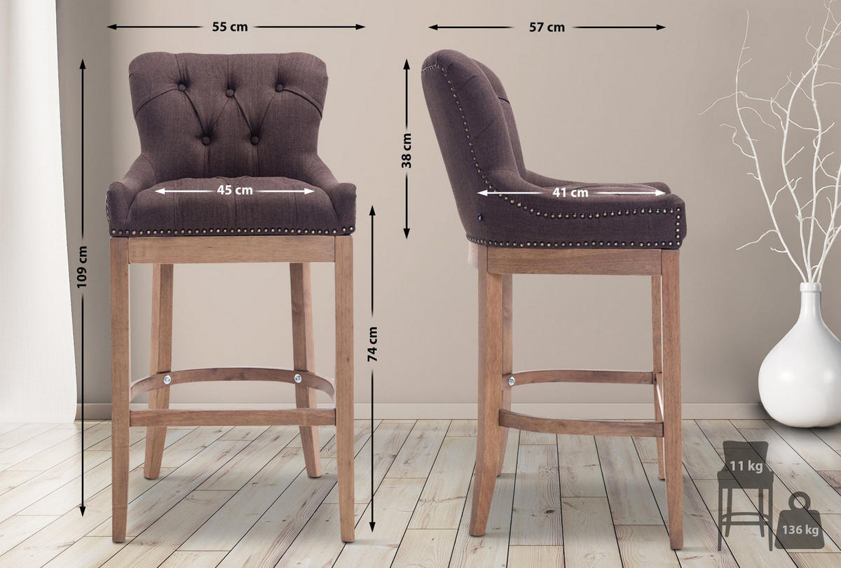 BARHOCKER Stoff Braun - Naturfarben/Braun, Holz/Textil (55/109/57cm) - CLP