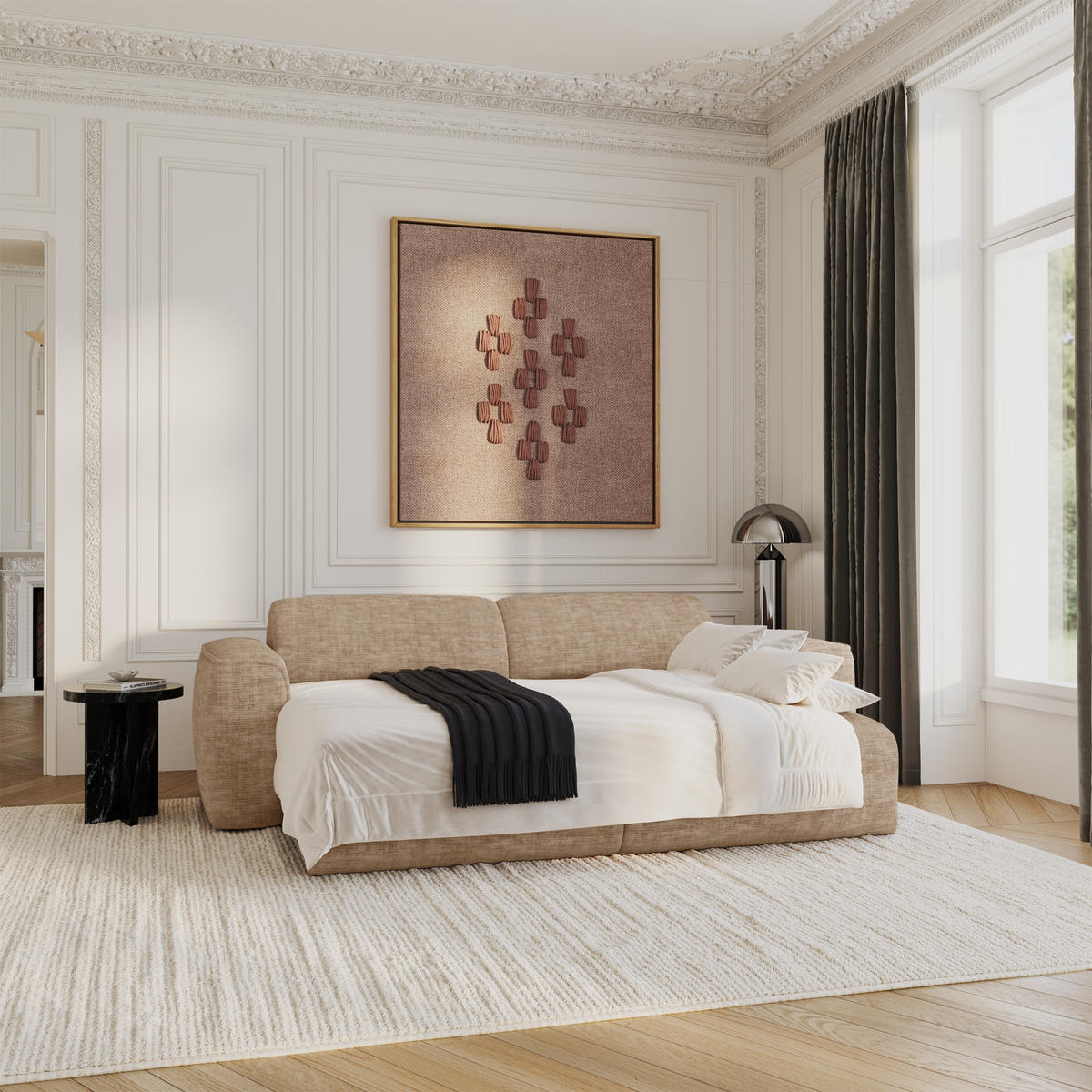 SCHLAFSOFA GERADE Texturierter Samt Taupe 240cm - Taupe, Textil (240/73/97cm) - Sia Home