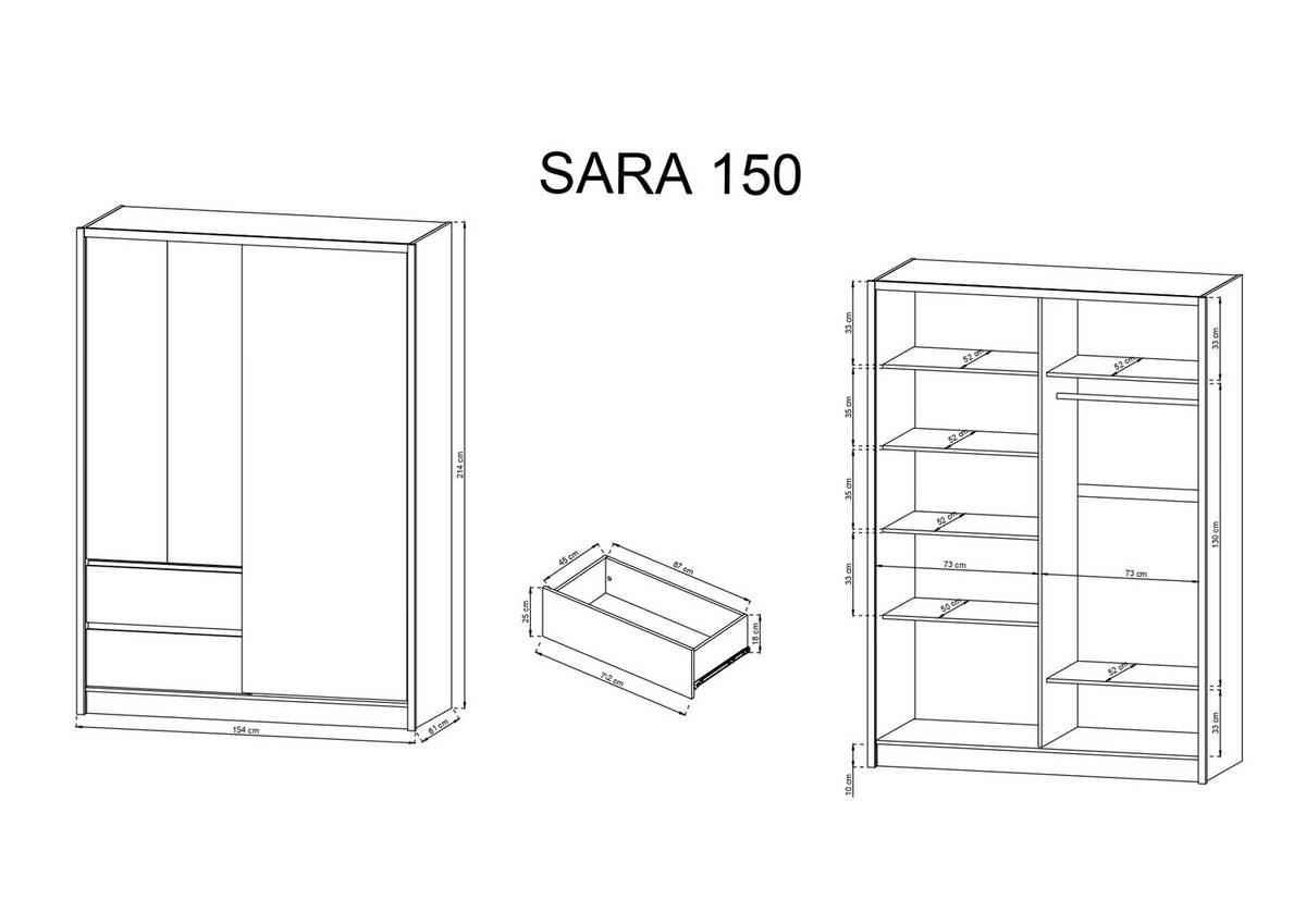 KLEIDERSCHRANK – SARA 150 – 154 cm – Sara – Eiche - Sonoma Eiche, Holzwerkstoff (154/214/62cm) - hi-markt