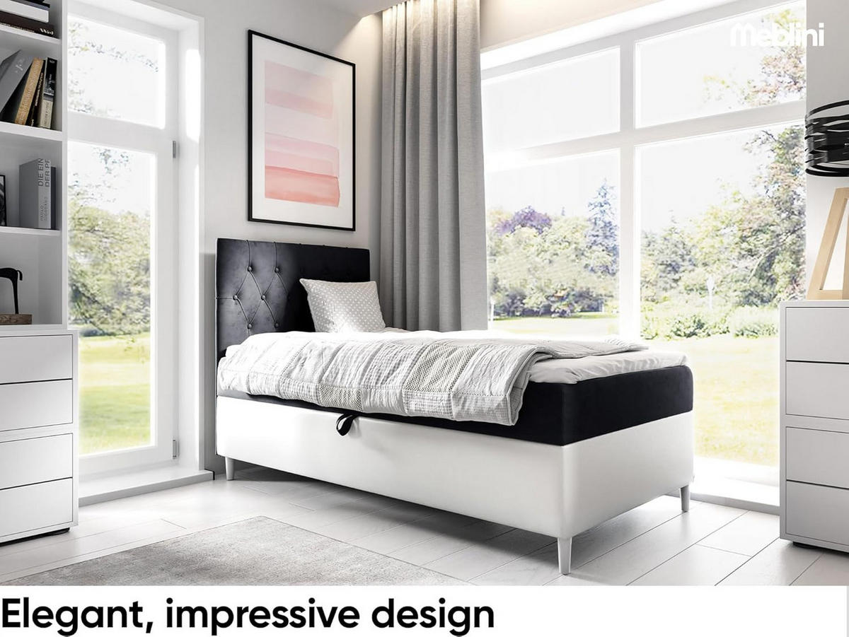 KINDERBETT FLIPPO 1 - Schwarz/Weiß, Holzwerkstoff (92/208cm) - Meblini