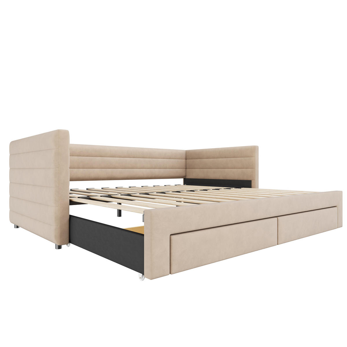 AUSZIEHBETT 90/180/190 cm DE-01664, in Beige, mit 2 Schubladen - Beige, Metall (90/190cm) - ComfortXL