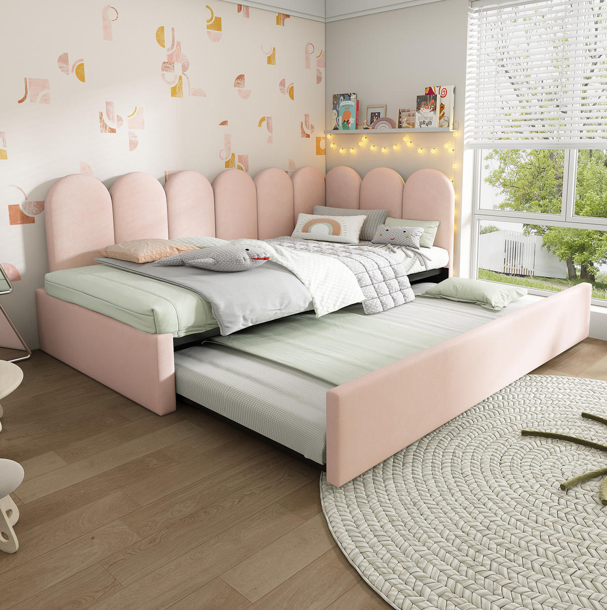 POLSTERBETT aus Samt 90x200 cm in Rosa mit Ausziehbett - Rosa, Textil (90/200cm) - Modfu