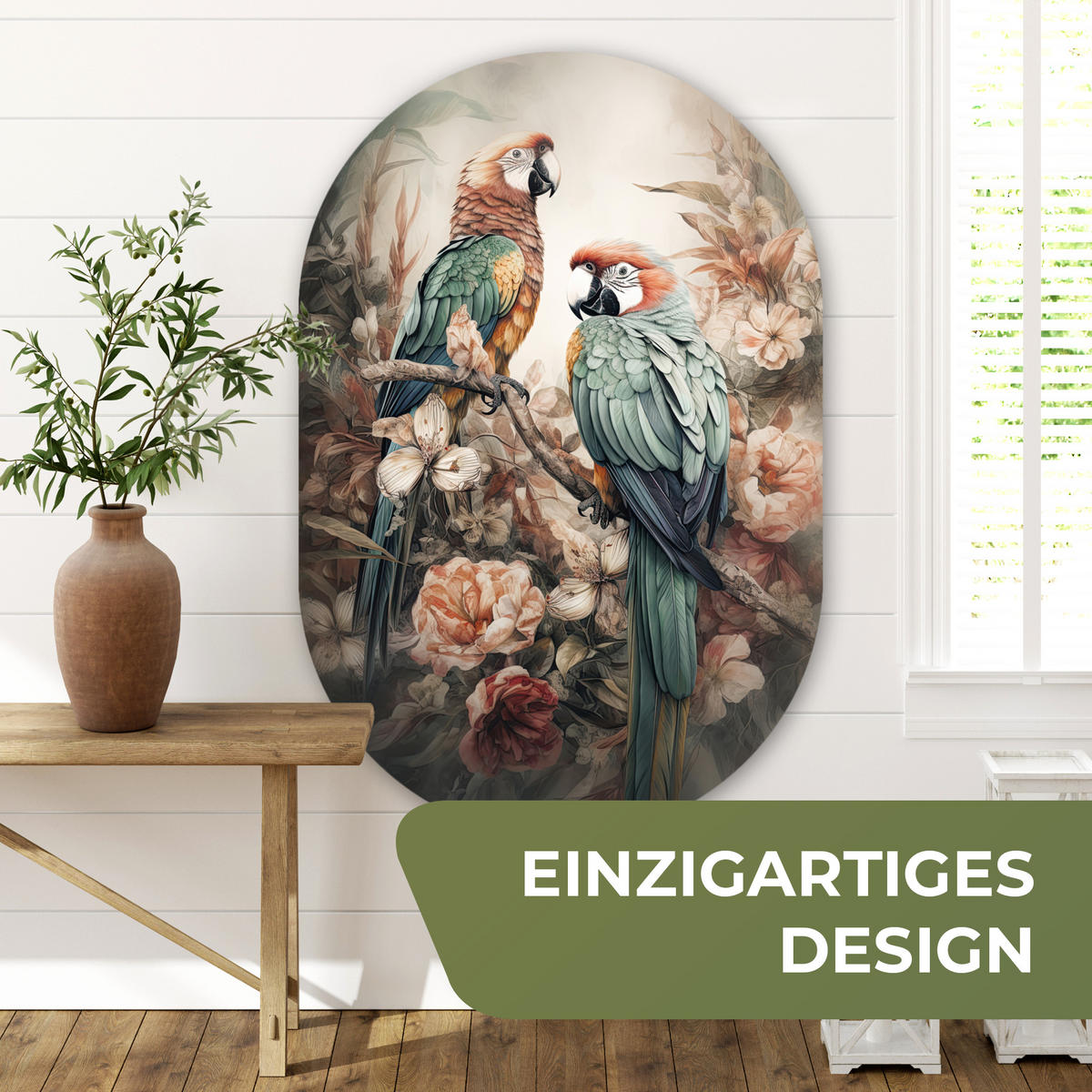 WANDBILD Papageien - Vögel - Natur - Blumen 80x120 cm - Baltimorefarben, Kunststoff (80/120cm) - MuchoWow