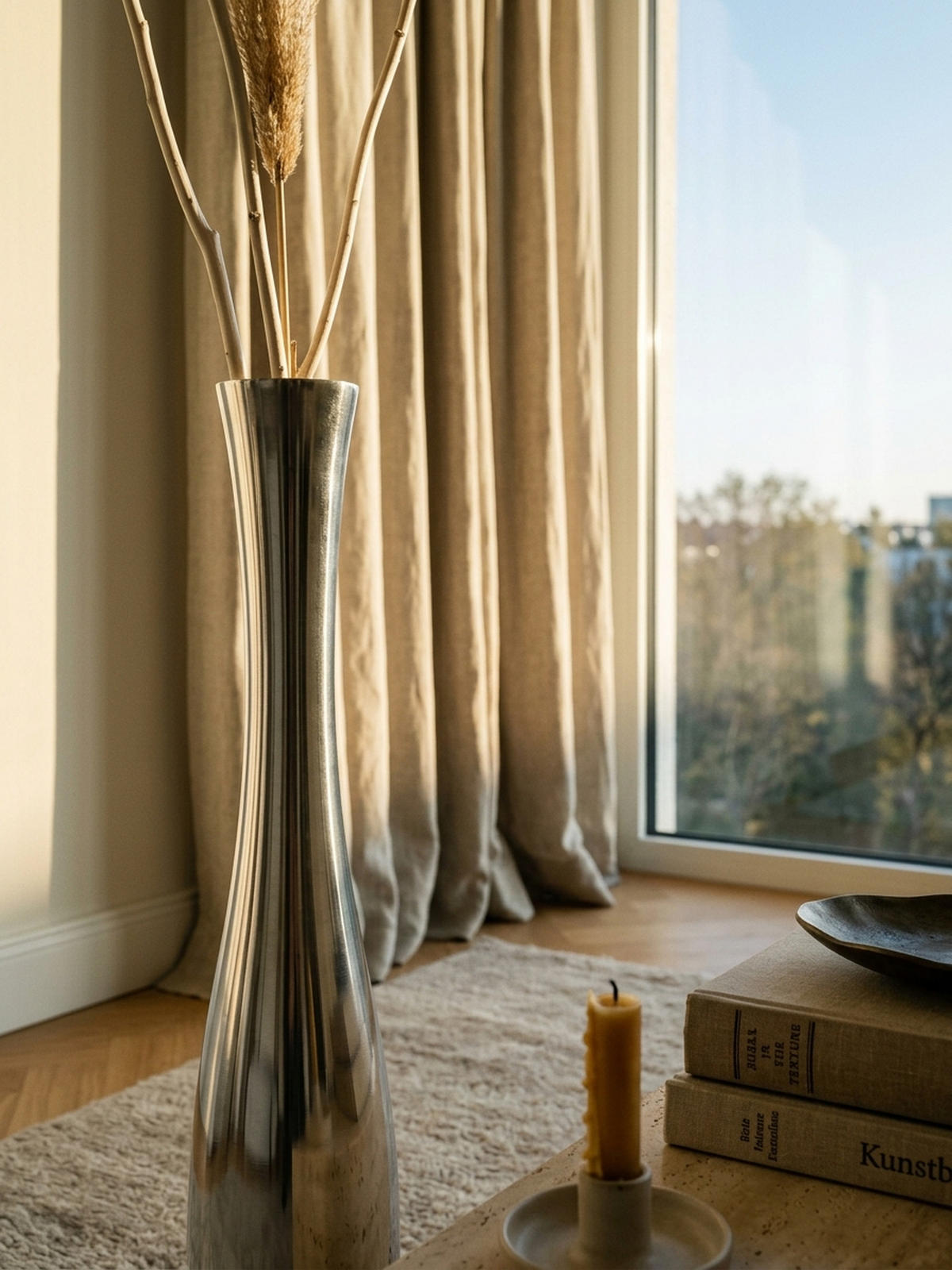 VASE Aluminium Modern Stil 100 cm hoch Silber handgefertigt - Silberfarben, Metall (75cm) - KADIMA DESIGN
