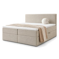 BOXBETT 160x200 cm, QUELLE, Bettkästen mit seitlicher Öffnung, Bouclé-Stoff, Beige - Beige, Holz/Kunststoff (160/200cm) - Trada
