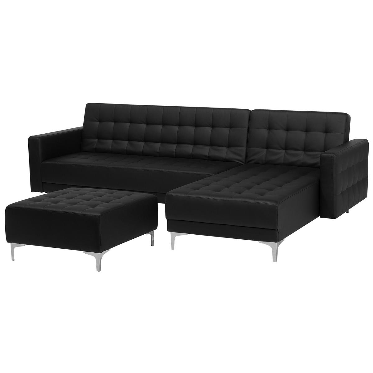 SCHLAFSOFA rechtsseitig mit Ottomane Kunstleder Schwarz Aberdeen - Schwarz, Textil (267/168cm) - Beliani