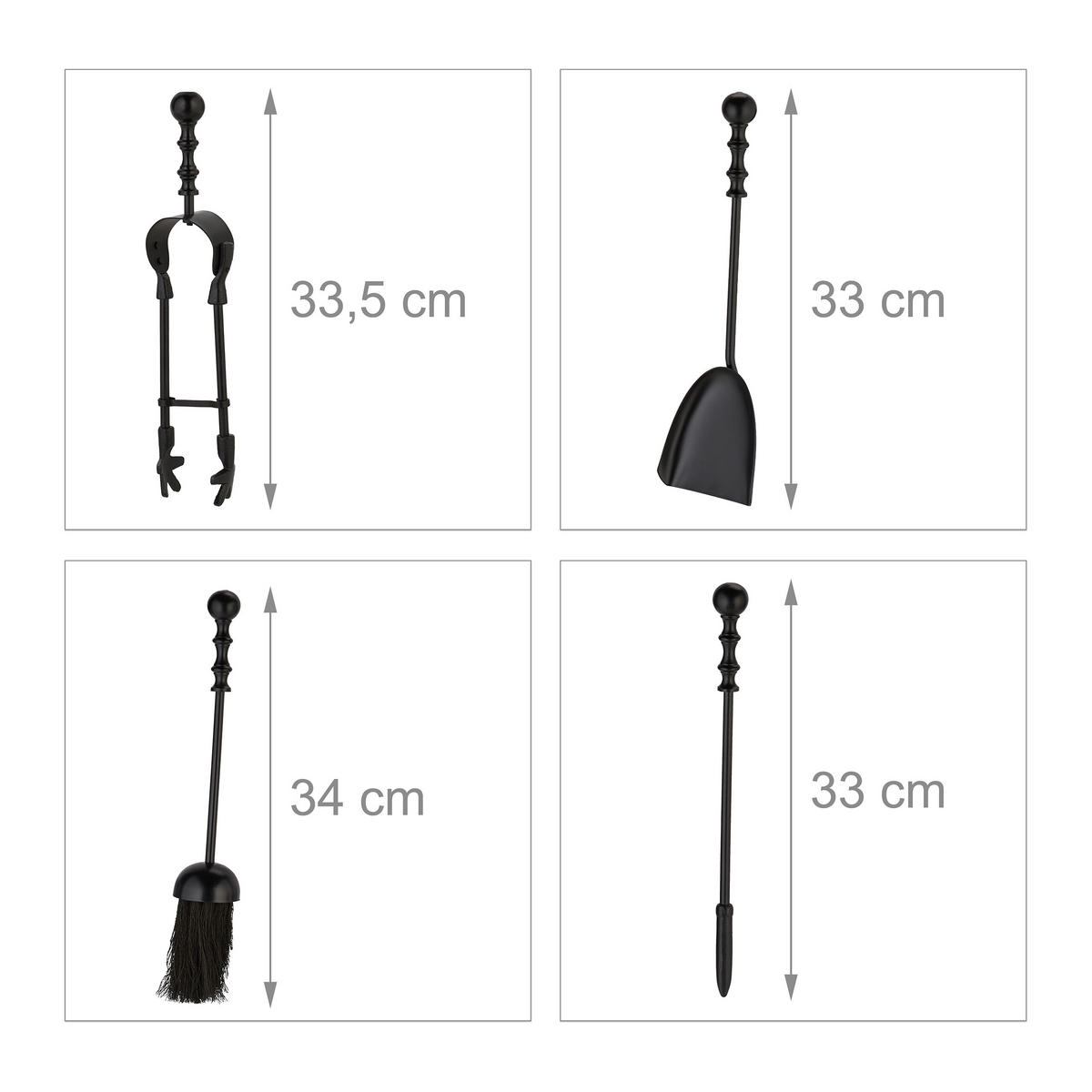 5-TLG.KAMINBESTECK-SET - Schwarz, Textil/Metall (11.5/41/11.5cm) - Relaxdays