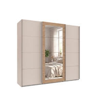 SCHWEBETÜRENSCHRANK 3-türig B225/H208/64 cm Kleiderschrank in Beige Grau, Spiegel umrahmt in Eiche Natur, Griffe Beige Grau / 22625 - Beige, Holzwerkstoff/Metall (225/208/64cm) - luma-home