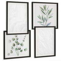 BILDER SET 4er Set - 50x50 cm & 40x60 cm Schwarzer Rahmen - Marmorstruktur, pastellfarbene Zweige - Schwarz, Kunststoff (50/50cm) - TULUP